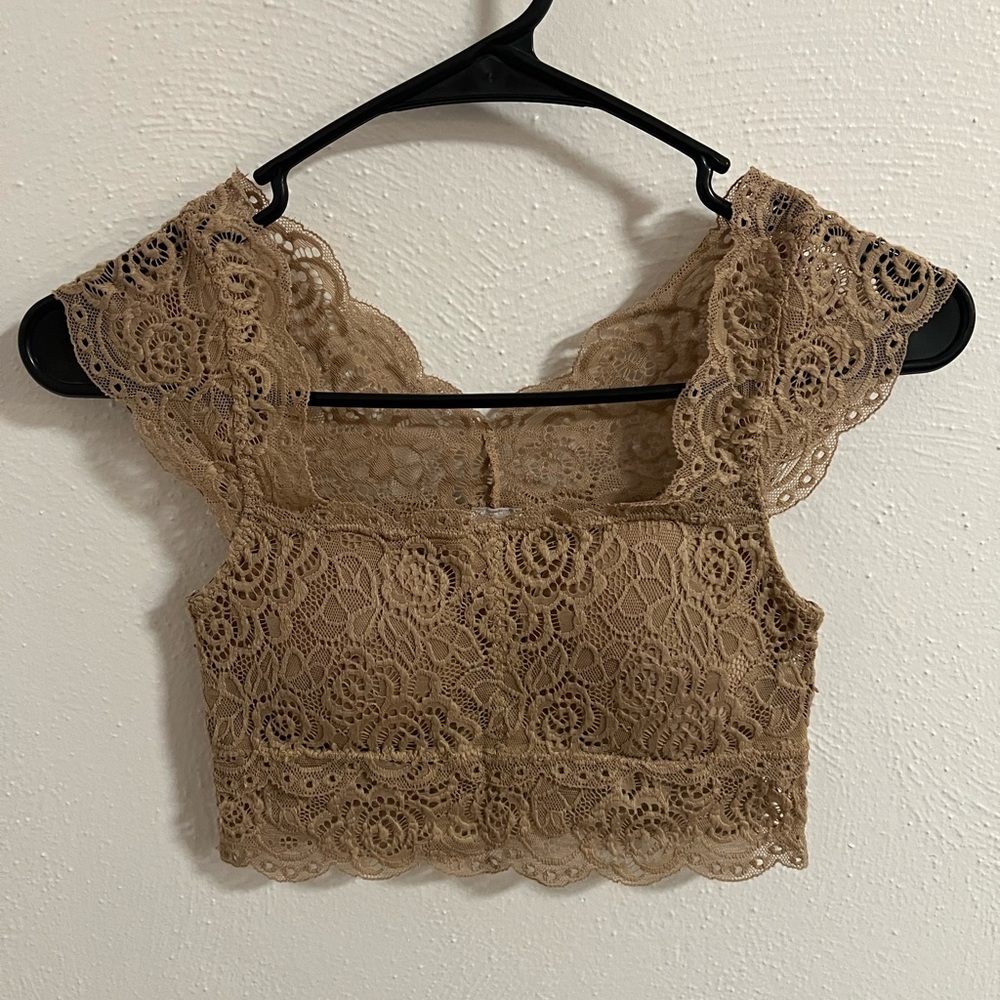 Chic Tan Lace Crop Blouse